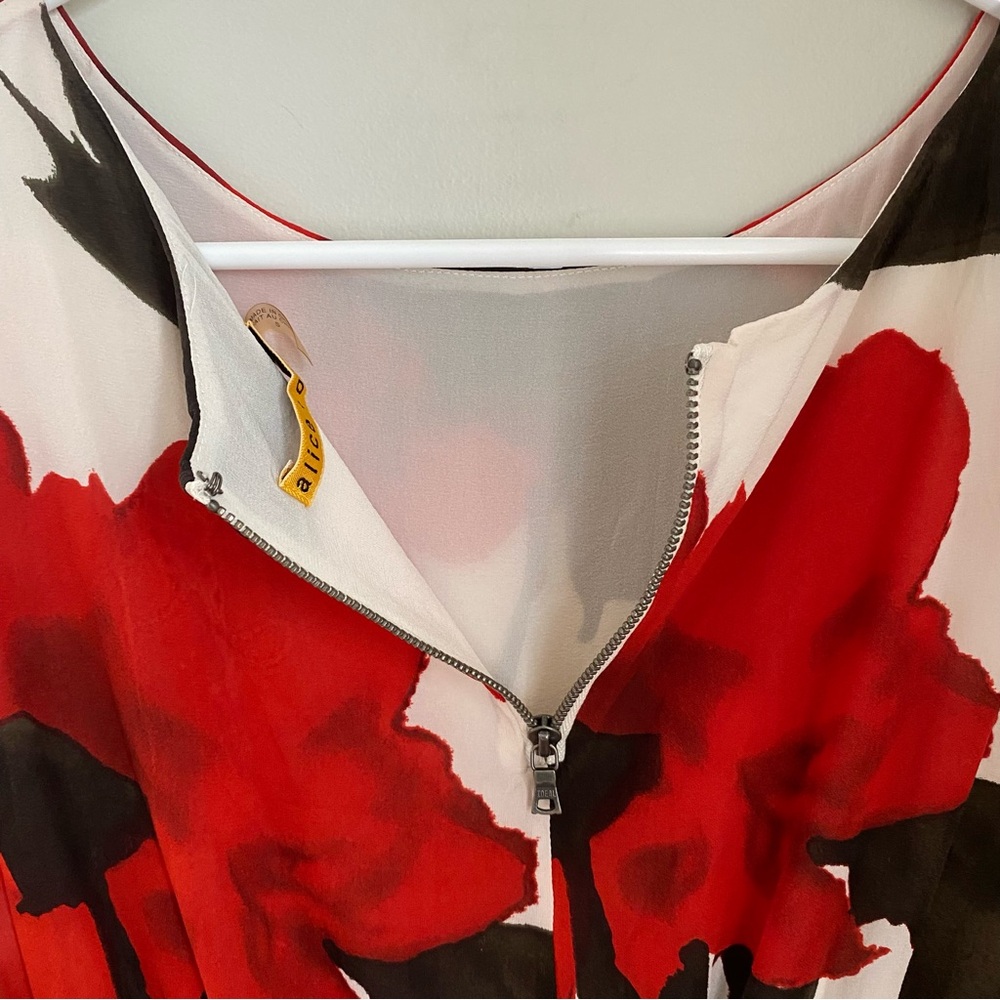 Alice + Olivia Saffron Red Floral Silk Blend Mini Dress Size Small Wedding Chic - Picture 8 of 14